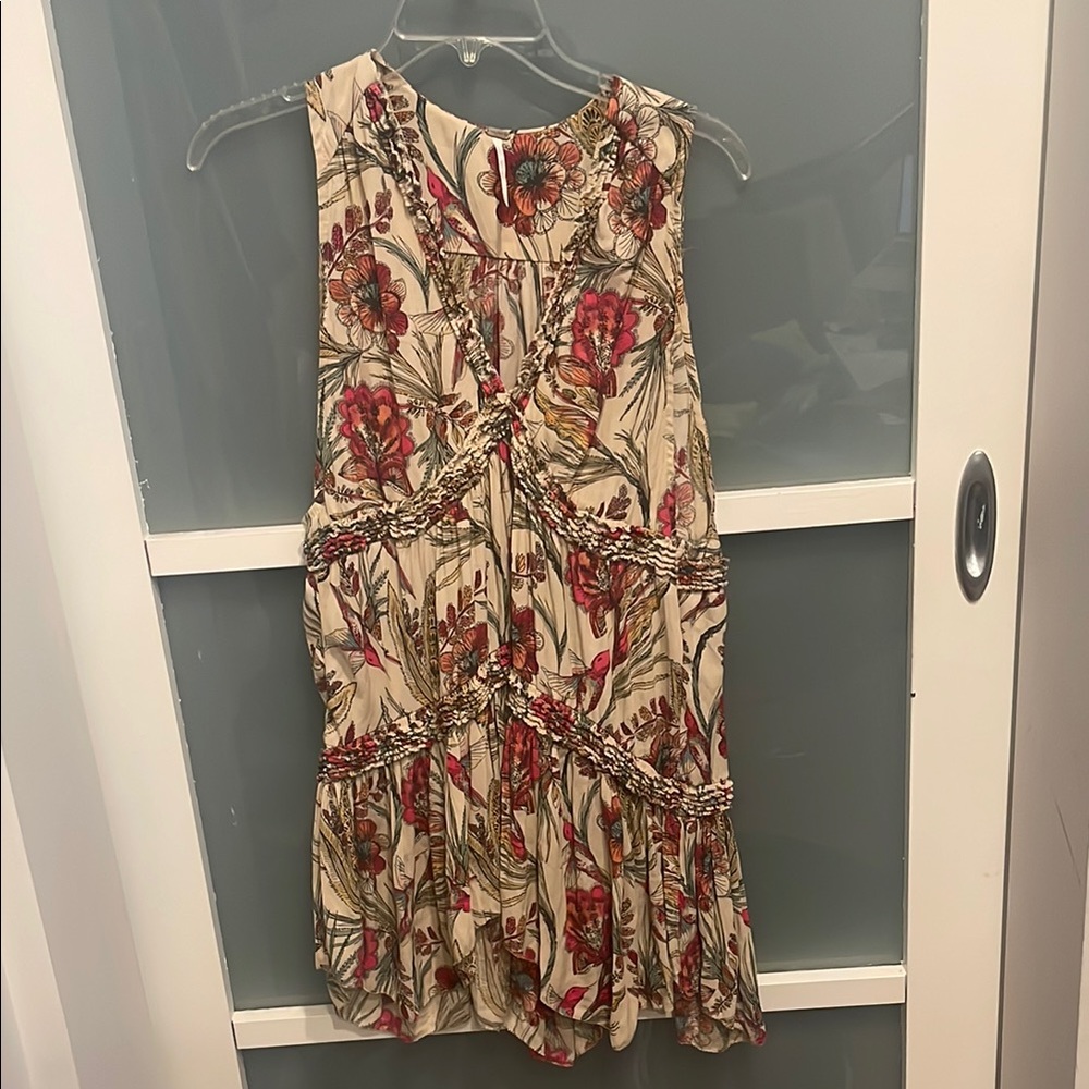 Free People Red and Tan Hi-Low Tunic Top, S